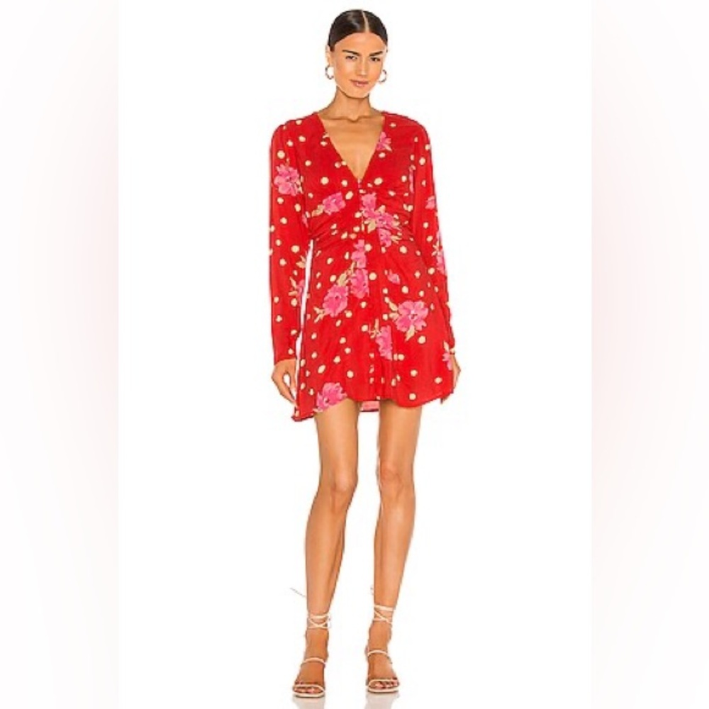 Free People Date Night Floral Polka Dot Mini Dress in Strawberry
